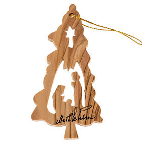 Hanging decoration fir shape with Nativity Holy Land olive wood