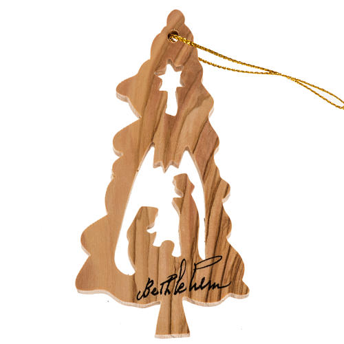 Hanging decoration fir shape with Nativity Holy Land olive wood 1