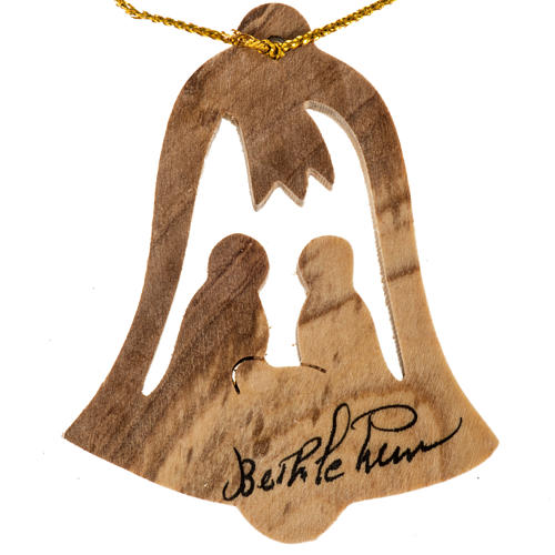 Christams bell ornament Nativity Holy Land olive wood. 1