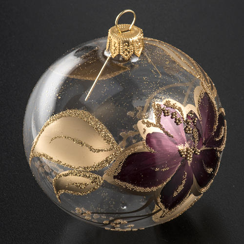 Bola de navidad transparente decoraciones doradas y moradas 8 cm 2