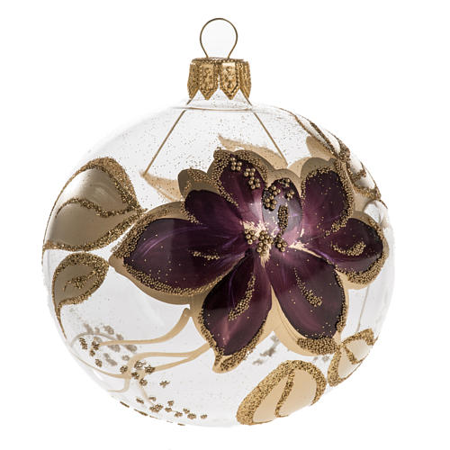 Boule de Noel transparente décors or violet 8cm 1