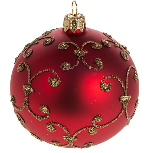 Boule de Noel rouge décors or 8cm 1