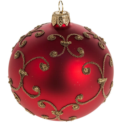 Pallina albero Natale rossa decori oro 8cm 1