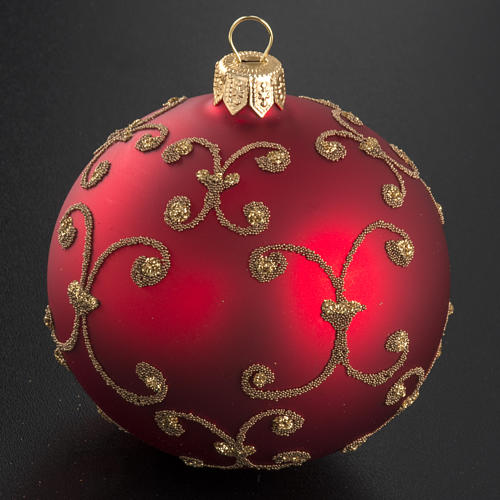 Pallina albero Natale rossa decori oro 8cm 2