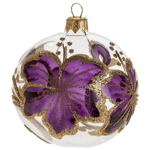 Christmas blown glass fuchsia painted ball ornament 8cm. 1