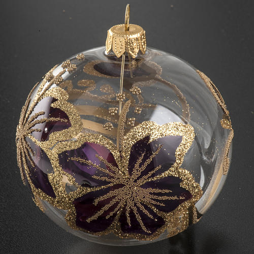 Christmas blown glass fuchsia painted ball ornament 8cm. 2