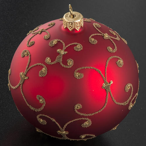 Christmas bauble, red glass with gold decorations, 10cm 2