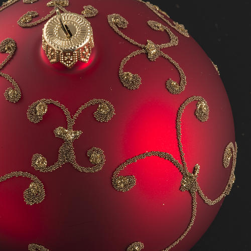Christmas bauble, red glass with gold decorations, 10cm 4