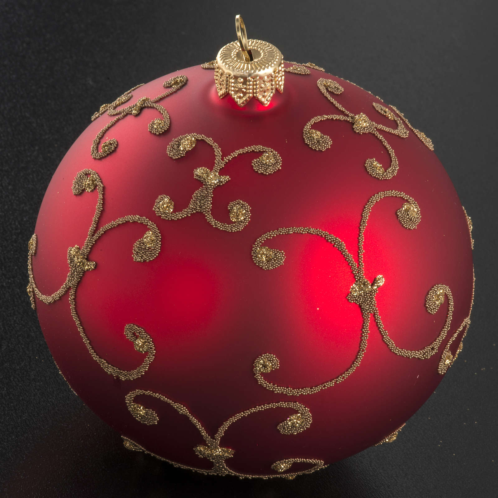 Boule de Noel verre rouge décors or 10cm | vente en ligne sur HOLYART