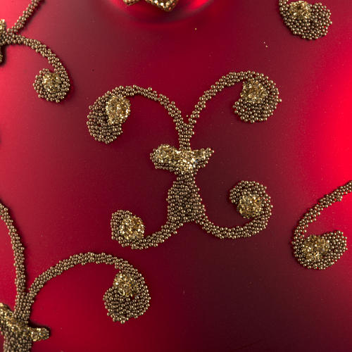 Boule de Noel verre rouge décors or 10cm 3