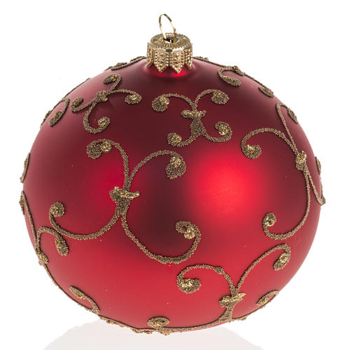 Pallina albero Natale vetro rossa decori oro 10cm 1