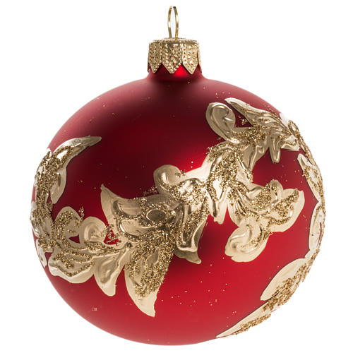 Boule de Noel verre rouge décors dorés 8cm 1