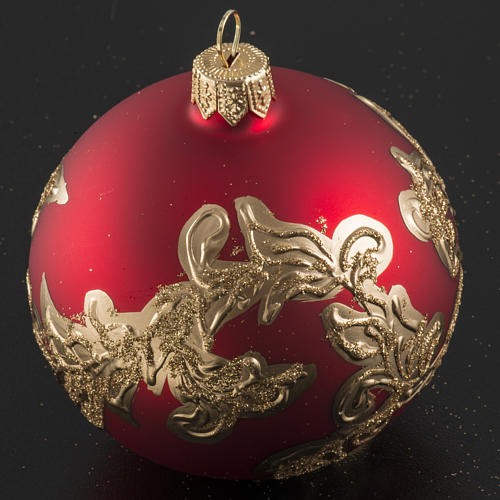Boule de Noel verre rouge décors dorés 8cm 2