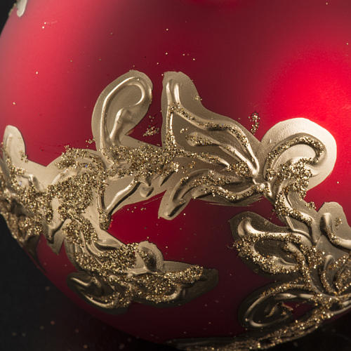 Boule de Noel verre rouge décors dorés 8cm 4