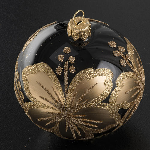 Christmas bauble, black glass with floral decorations, 8cm 2