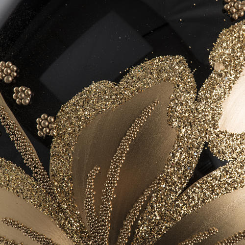Bola de Navidad vidrio negro decoraciones florales oro 10 cm. 4