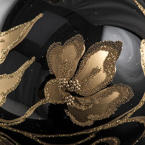 Kugel Weihnachtsbaum Glas schwarz goldene Blumen 8 cm 3