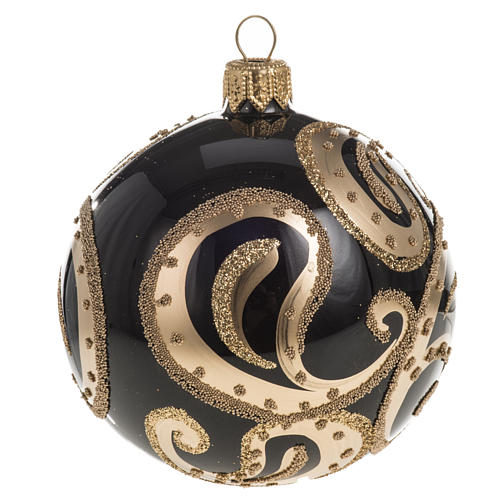 Christmas bauble, black glass and gold decorations, 8cm 1