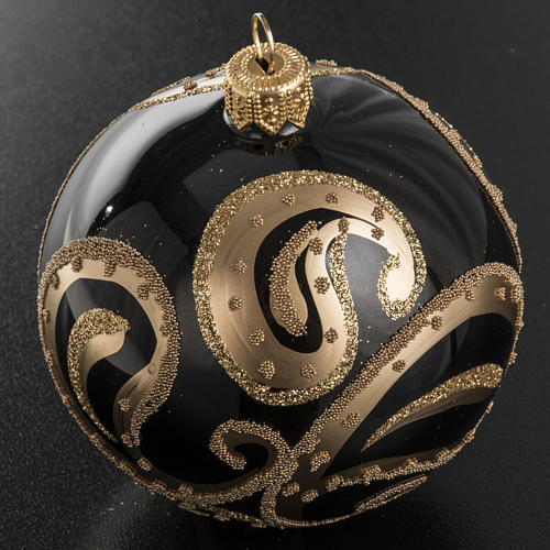 Christmas bauble, black glass and gold decorations, 8cm 2