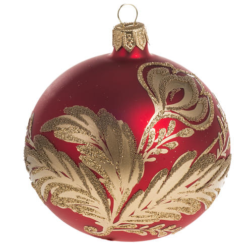 Christmas bauble, red glass with gold floral decorations, 8cm 1