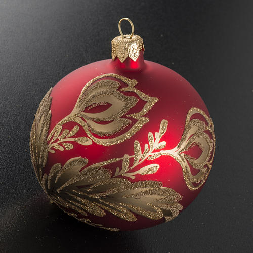 Christmas bauble, red glass with gold floral decorations, 8cm 2