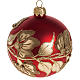 Christmas bauble, red glass with golden plants and flowers, 8cm s1