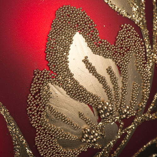 Boule de Noel verre rouge feuilles fleurs or 8cm 3