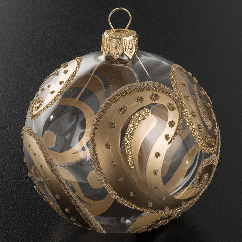 Christmas bauble, transparent glass with golden drops, 8cm 2