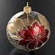 Christmas bauble, transparent glass with red flowers with glitte s2