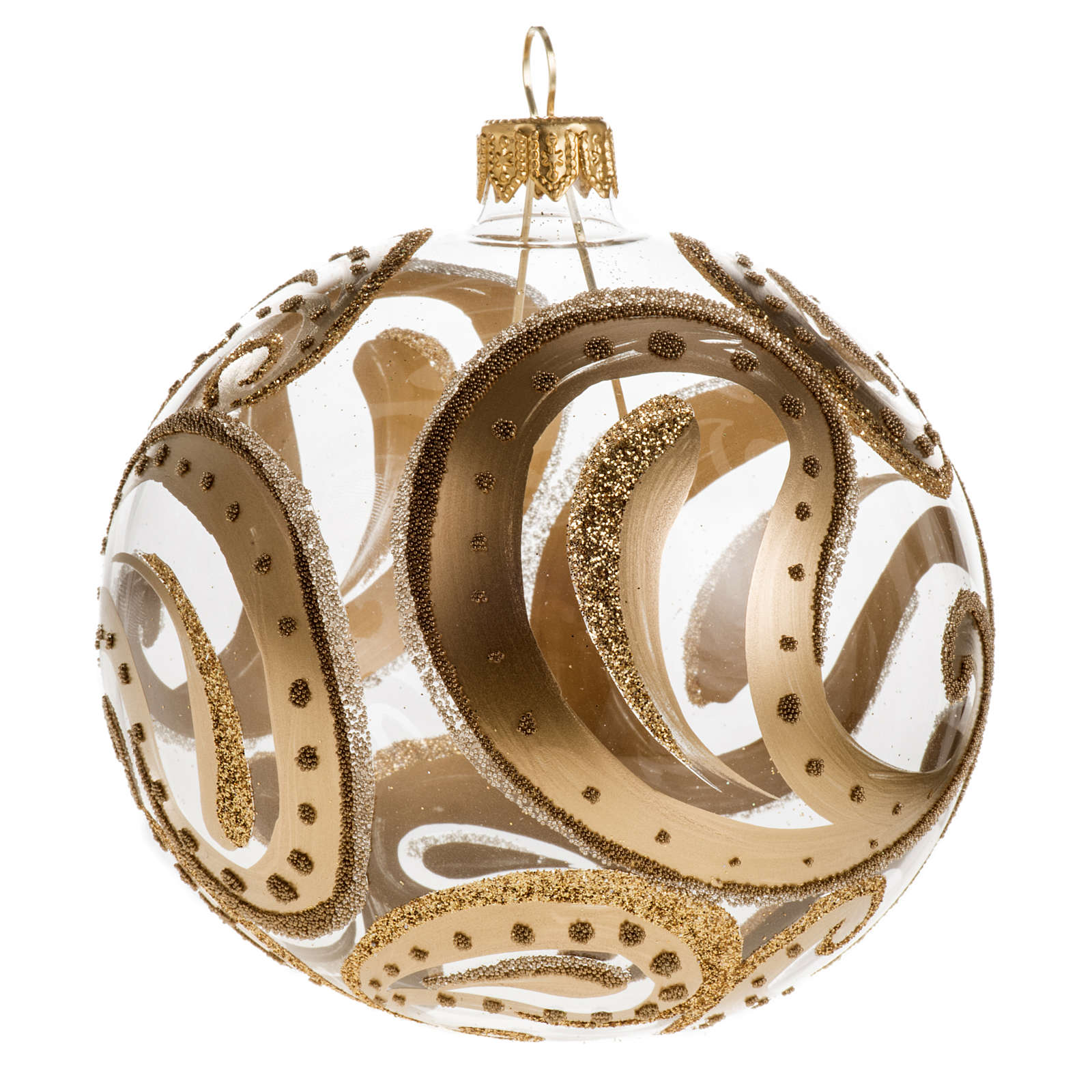 Boule de Noel transparente goutes dorées 10cm | vente en ligne sur HOLYART