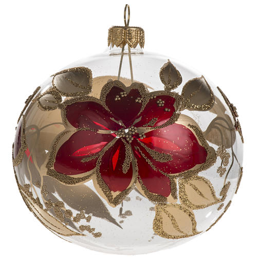 Boule de Noel transparente fleurs rouges 10cm 1