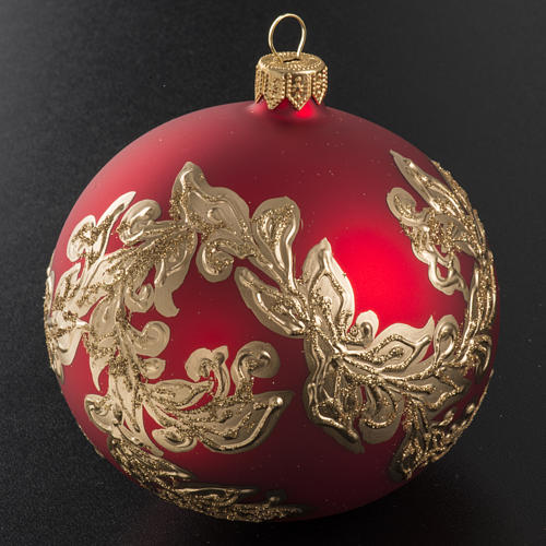 Christmas bauble in blown glass, red with gold leaves, 10cm 2
