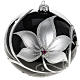 Palla albero Natale vetro nero fiori bianchi 15 cm s1