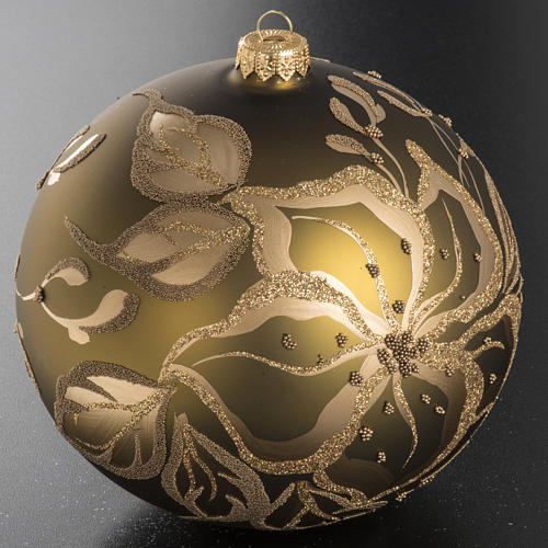 Boule de Noel dorée verre décoré 15 cm 2