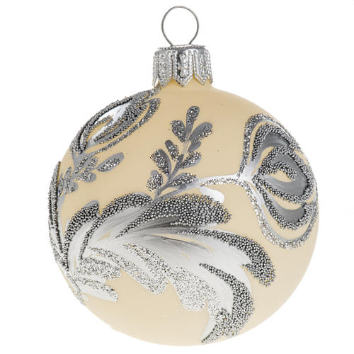 Christmas bauble, silver and ivory glass 6cm 1