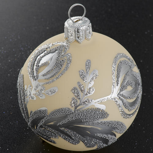 Christmas bauble, silver and ivory glass 6cm 2