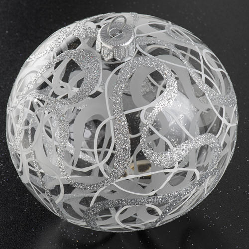 Tannenbaumkugel Glas Tranparent mit Silber, 10cm 2