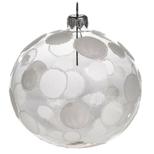Christmas bauble, transparent and white with circles 10cm 1