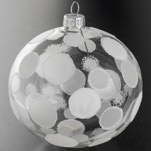 Christmas bauble, transparent and white with circles 10cm 2