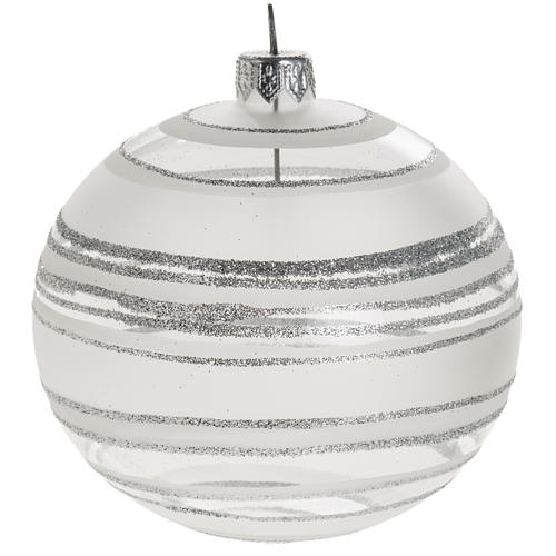 Christmas bauble, transparent and white with stripes 10cm 1