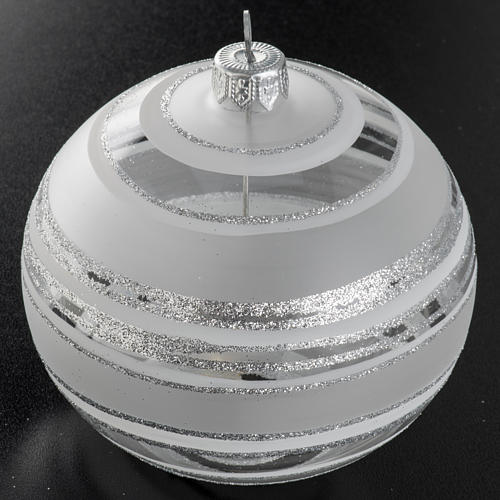 Christmas bauble, transparent and white with stripes 10cm 2