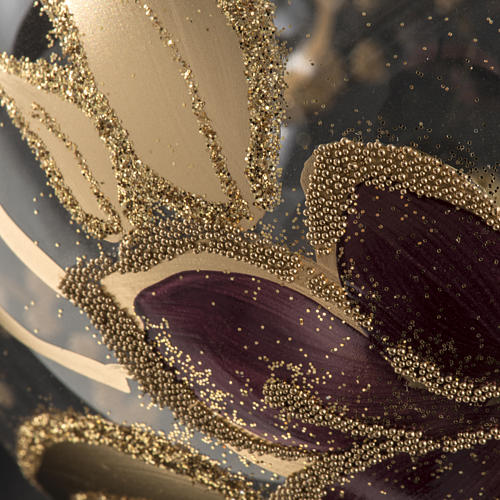 Christmas bauble, transparent glass and purple flower 10cm 3
