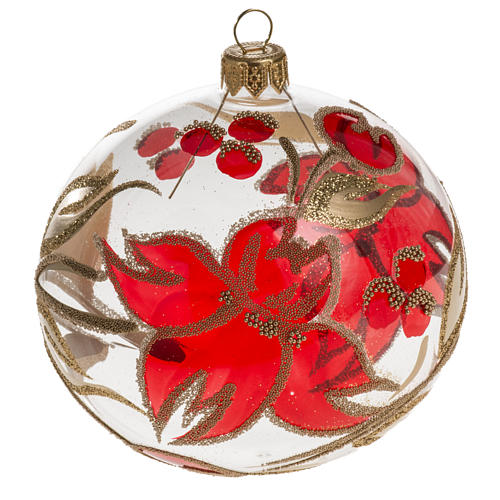 Boule De Noel Transparente Fleur Rouge 10 Cm