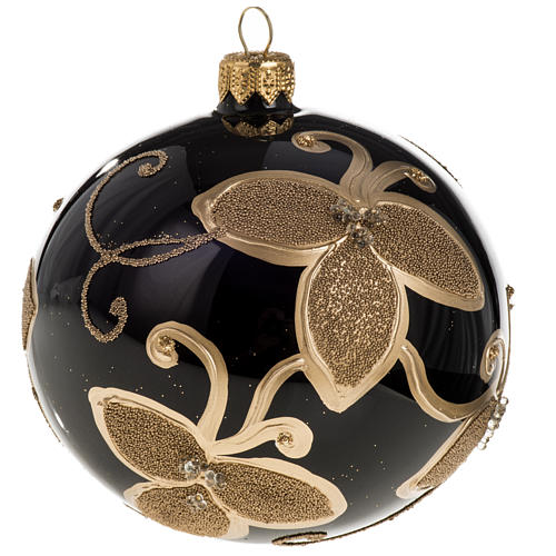 Christmas bauble, transparent glass and gold flower 10cm 1
