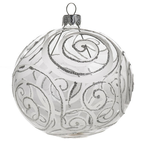 Christmas bauble, transparent glass and silver flower 10cm 1