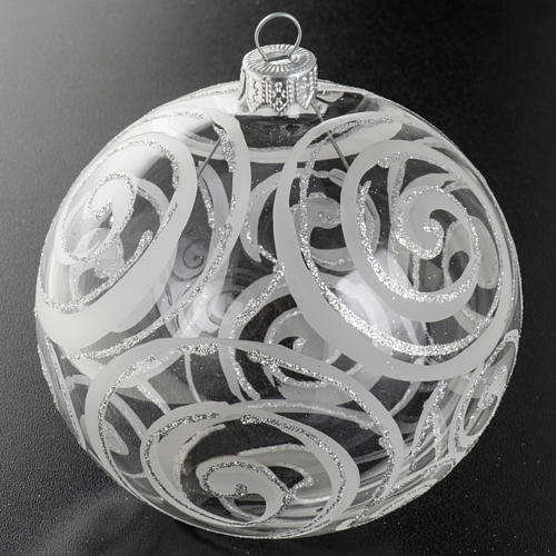 Christmas bauble, transparent glass and silver flower 10cm 2