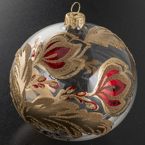Christmas bauble, transparent blown glass with flowers 10cm 2