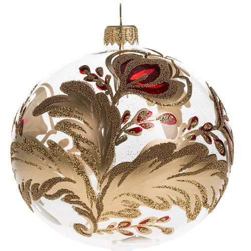 Boule de Noel verre soufflé transparente florales 10 cm 1