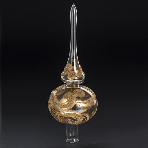 Puntale per albero di Natale vetro trasparente oro dipinto 3