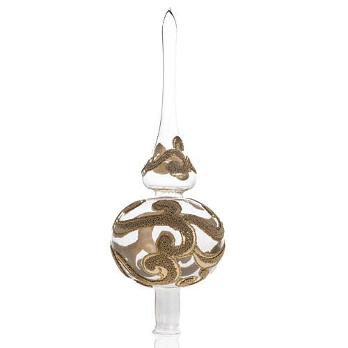 Blown glass tree topper, hand decorated in gold 1